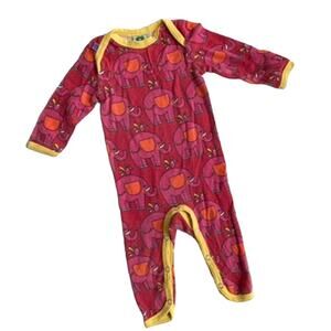 Smafolk Long Sleeve Jumpsuit Romper - Elephants - Red Pink Orange Yellow - 2-4M